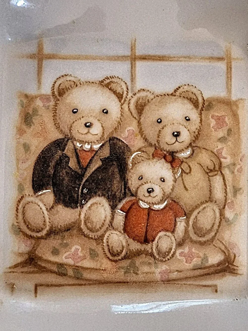 Vintage Otagiri Ceramic Teddy Bear Family Spoon Rest Japan